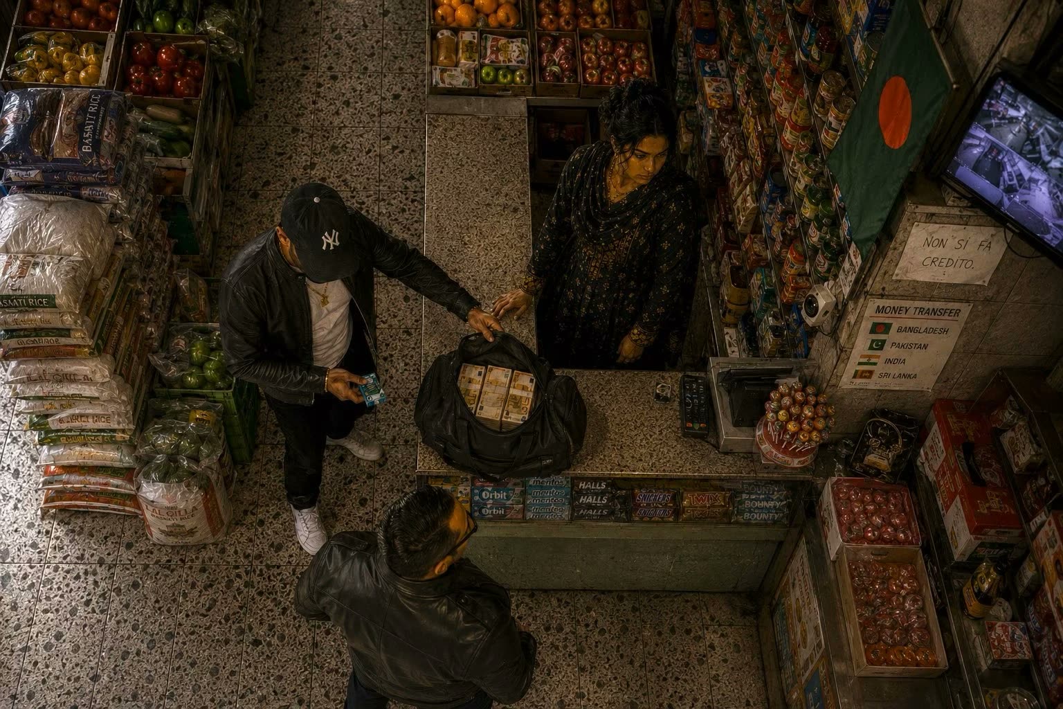 I due poliziotti corrotti al bancone del Dhaka con la borsa piena di contanti